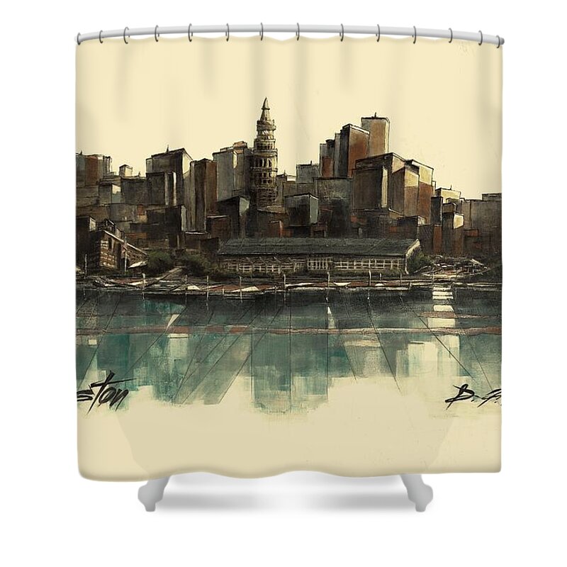 Fineartamerica.com Shower Curtain featuring the painting Boston Skyline #12 by Diane Strain