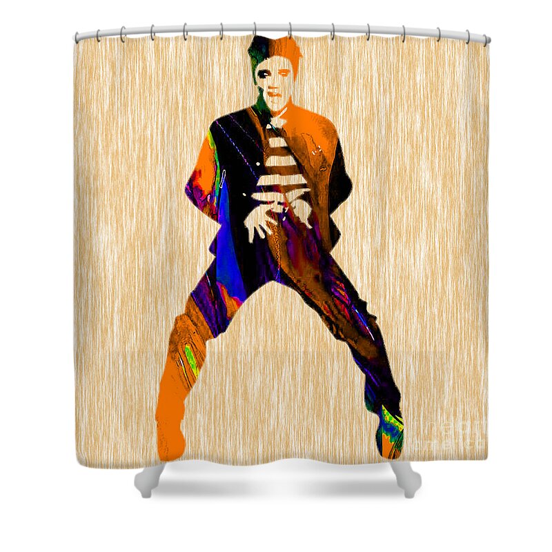 Elvis Art Shower Curtain featuring the mixed media Elvis Presley #4 by Marvin Blaine
