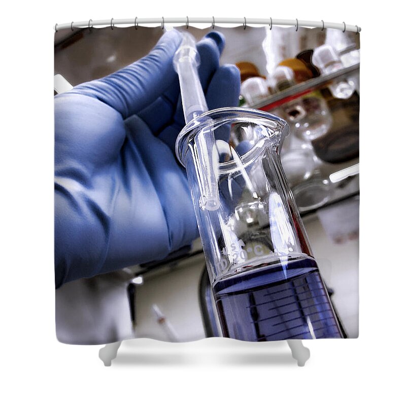 Test Shower Curtain featuring the photograph Laboratory Experiment in Science Research Lab #12 by Science Research Lab