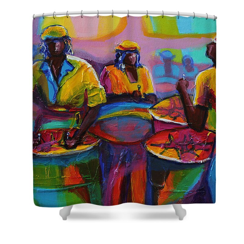 Abstract Shower Curtain featuring the painting Steel Pan by Cynthia McLean