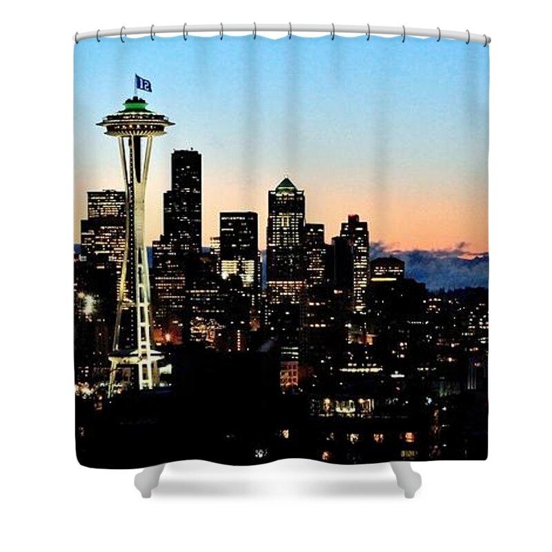 Seattle Shower Curtain featuring the photograph 12th Man Sunrise by Benjamin Yeager
