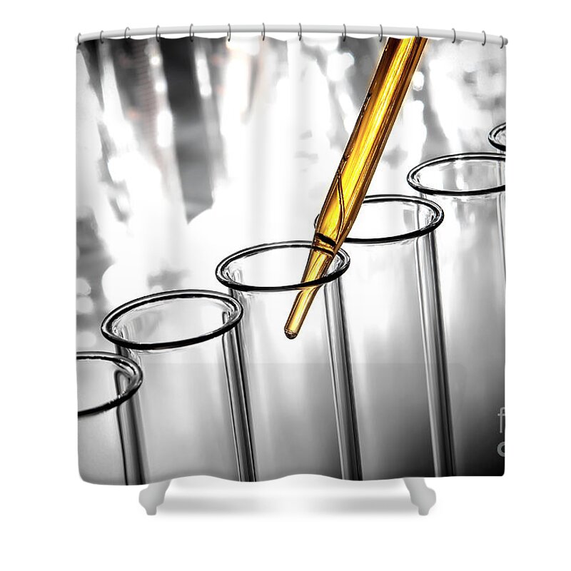Test Shower Curtain featuring the photograph Laboratory Test Tubes in Science Research Lab #13 by Science Research Lab