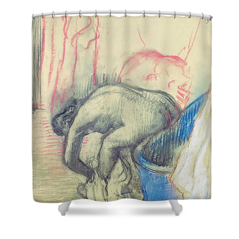 Degas Shower Curtain featuring the drawing After the Bath by Edgar Degas
