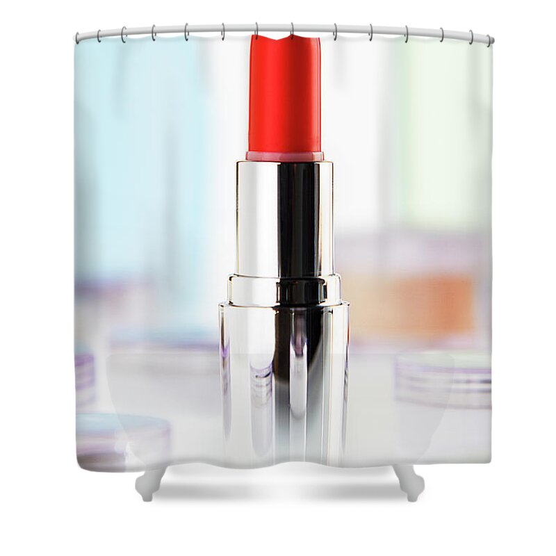 White Background Shower Curtain featuring the photograph Still Life Of Beauty Products #14 by Stephen Smith