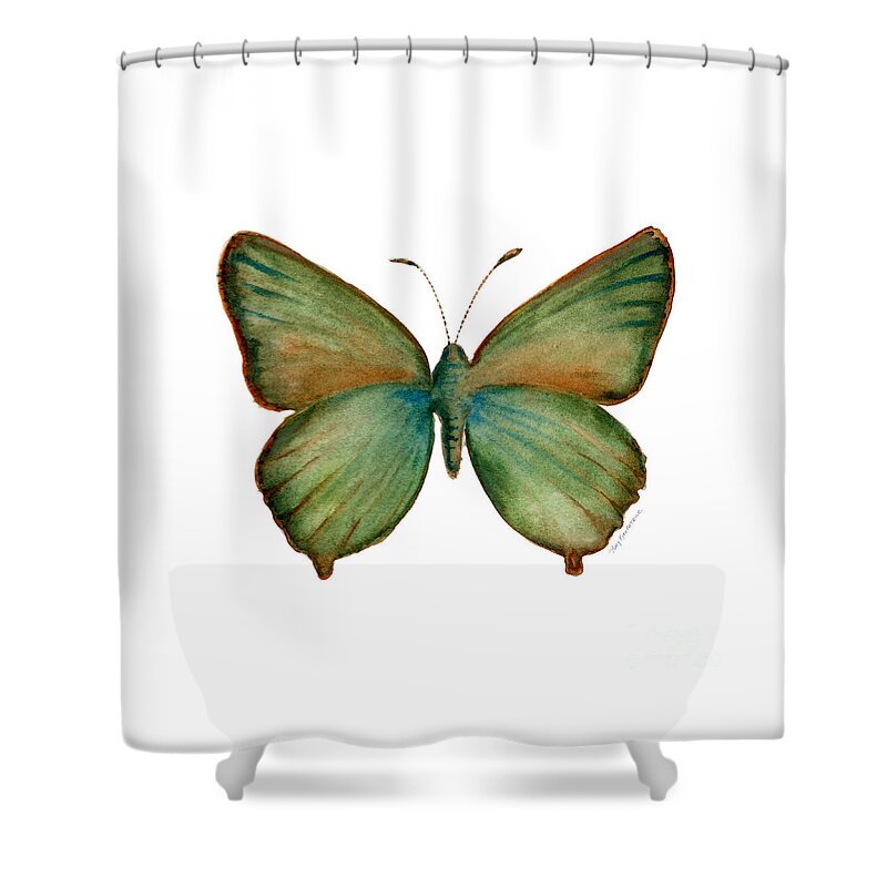 Green Shower Curtain featuring the painting 17 Green Hairstreak Butterfly by Amy Kirkpatrick