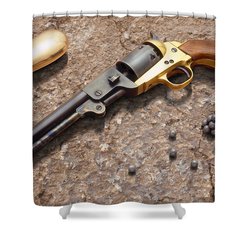 Revolver Shower Curtain featuring the photograph 1851 Navy Revolver 36 Caliber by Mike McGlothlen