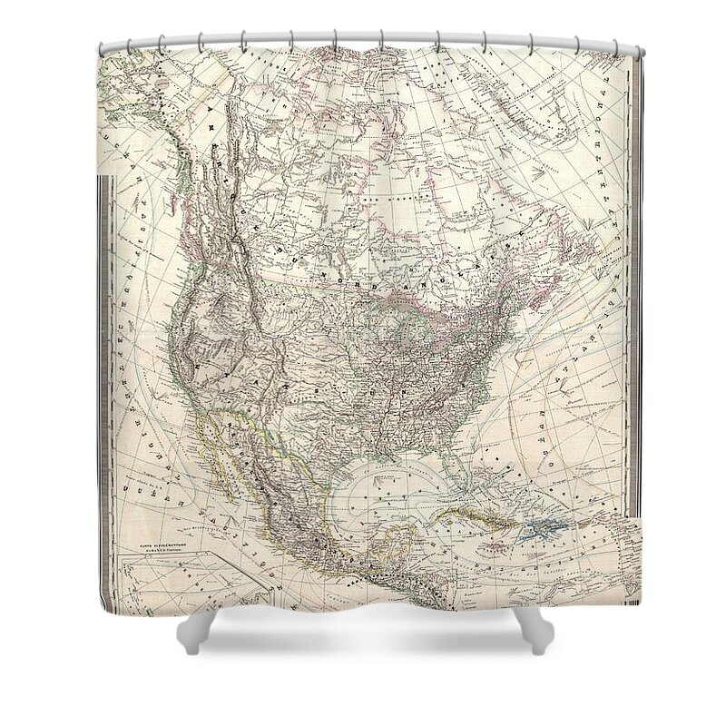  Shower Curtain featuring the photograph 1857 Dufour Map of North America by Paul Fearn