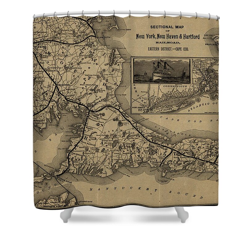 1893 Map Of New York Shower Curtain featuring the photograph 1893 Map of New York New Haven and Hartford Railroad by Georgia Clare