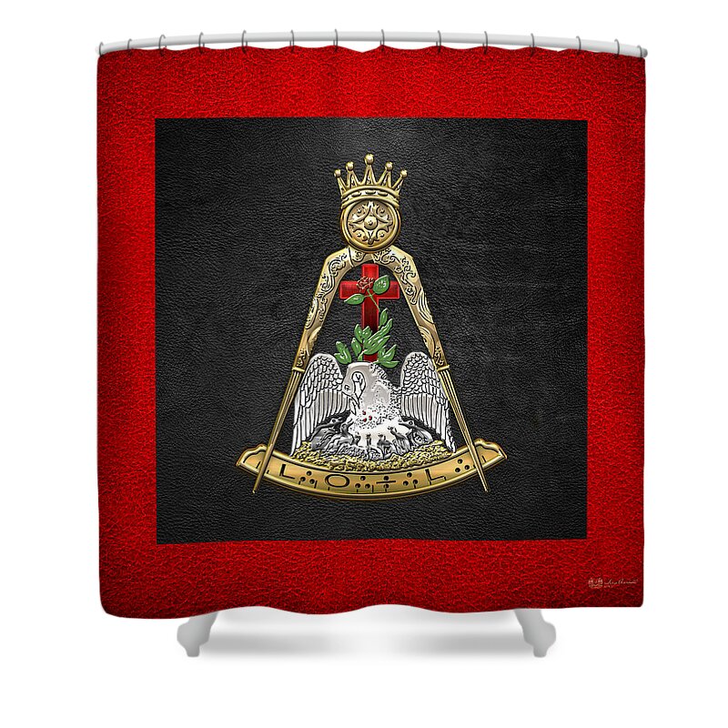 'ancient Brotherhoods' Collection By Serge Averbukh Shower Curtain featuring the digital art 18th Degree Mason - Knight Rose Croix Masonic Jewel by Serge Averbukh