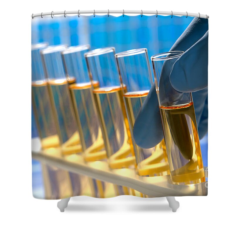 Test Shower Curtain featuring the photograph Laboratory Test Tubes in Science Research Lab #19 by Science Research Lab