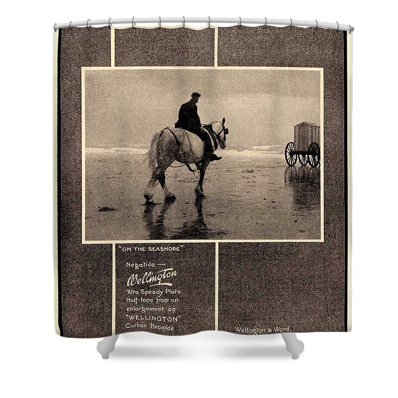 1918 Shower Curtain featuring the digital art 1918 - Wellington Photographic Company Advertisement by John Madison