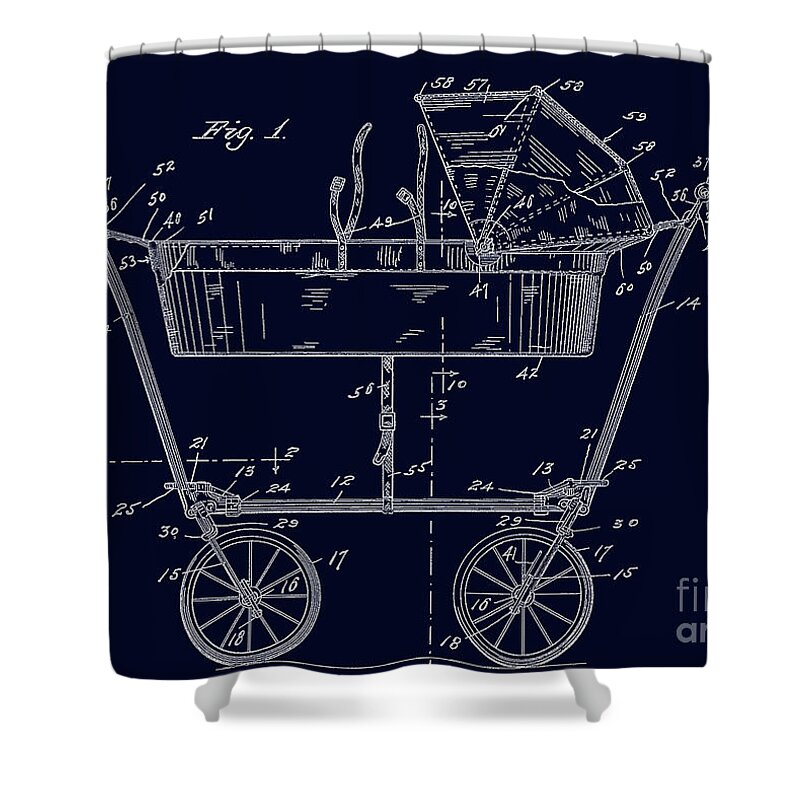 1922 Shower Curtain featuring the digital art 1922 Baby Carriage Patent Art BluePrint by Lesa Fine