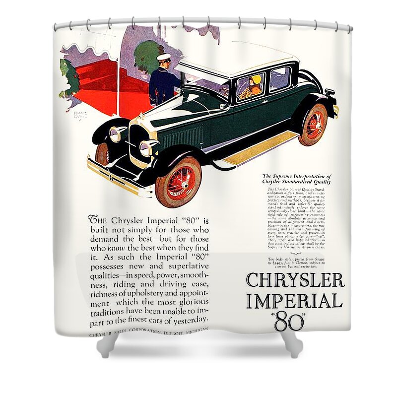 1926 Shower Curtain featuring the digital art 1926 - Chrysler Imperial Convertible Model 80 Automobile Advertisement - Color by John Madison