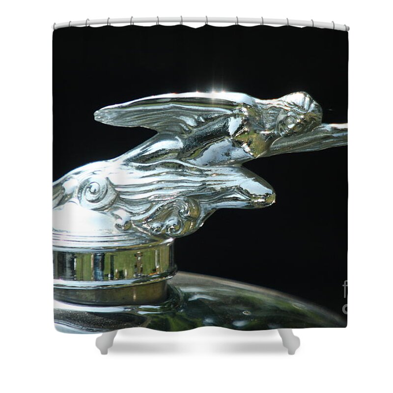 Car Shower Curtain featuring the photograph 1928 Studebaker Hood Ornament by Crystal Nederman