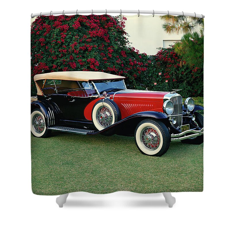 Photography Shower Curtain featuring the photograph 1930 Duesenberg Model-j Dual Cowl Sweep by Panoramic Images