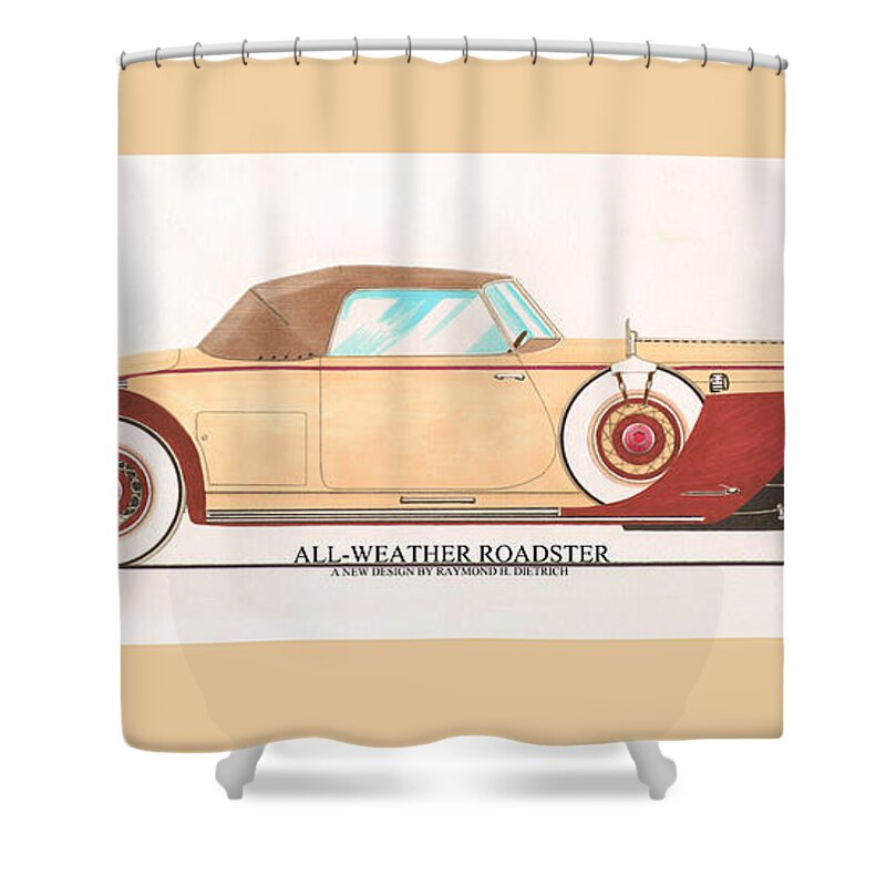 Car Art Shower Curtain featuring the painting 1932 Packard All Weather Roadster by Dietrich concept by Jack Pumphrey