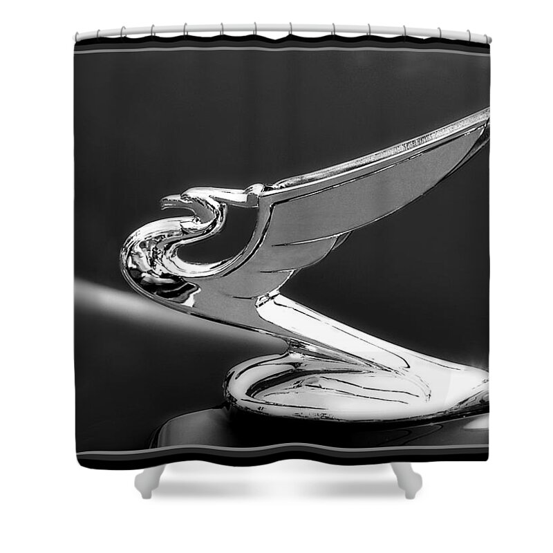 Antique Shower Curtain featuring the photograph 1935 Chevrolet Roadster Dragon Hood Ornament by Ginger Wakem