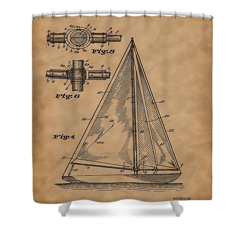 1938 Sailboat Patent Shower Curtain featuring the photograph 1938 Sailboat Patent Art-2 by Barry Jones