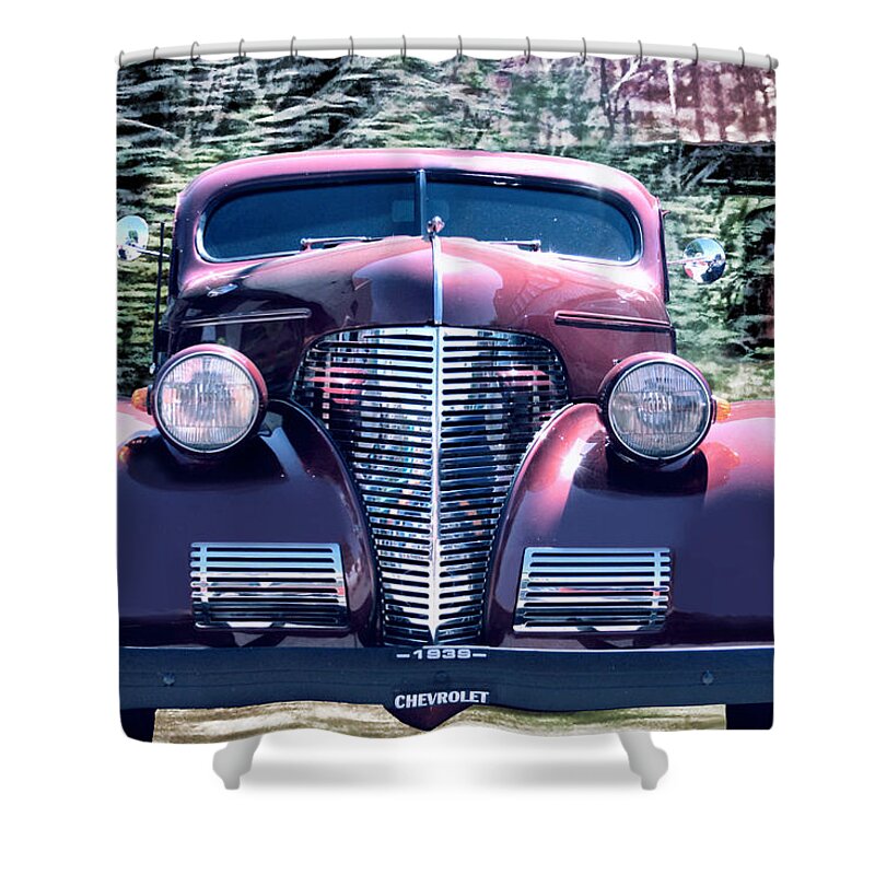 1939 Chevy Shower Curtain featuring the photograph 1939 Chevy Immenent Front Original by Lesa Fine