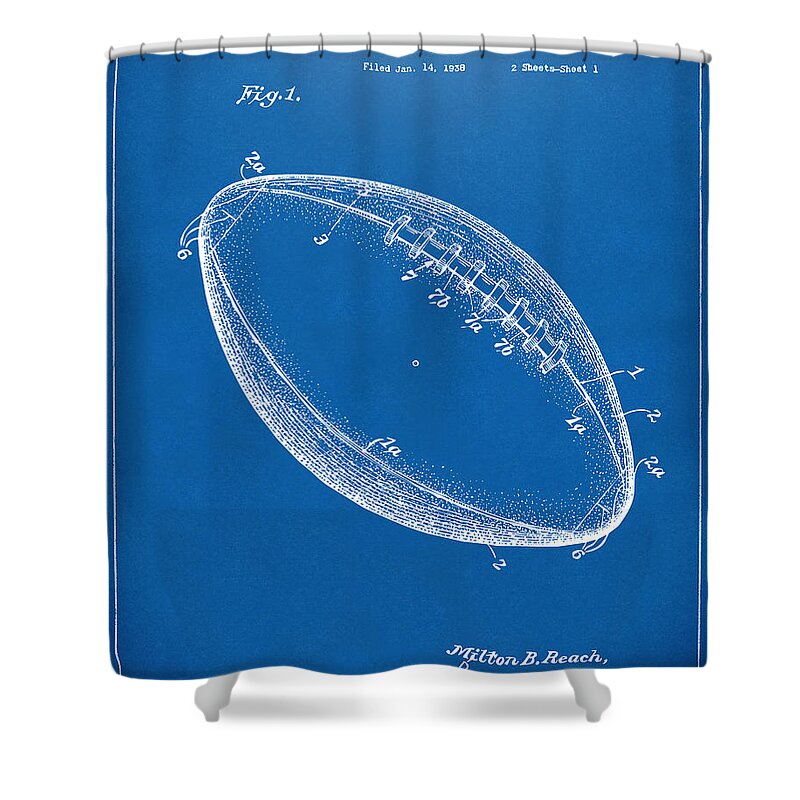 Football Shower Curtain featuring the digital art 1939 Football Patent Artwork - Blueprint by Nikki Marie Smith