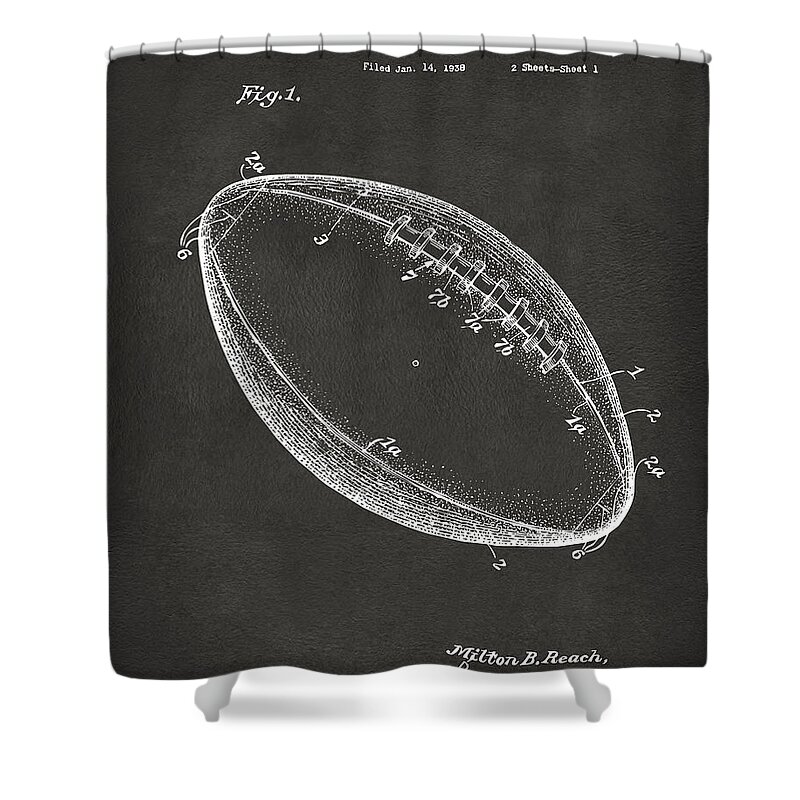 Football Shower Curtain featuring the digital art 1939 Football Patent Artwork - Gray by Nikki Marie Smith