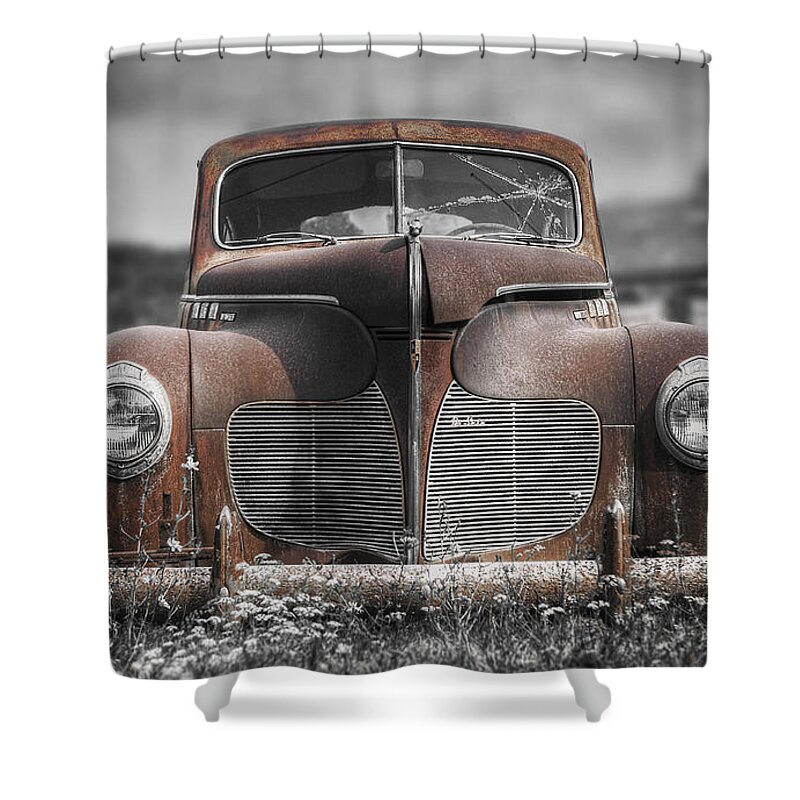 Desoto Shower Curtain featuring the photograph 1940 DeSoto Deluxe with Spot Color by Scott Norris