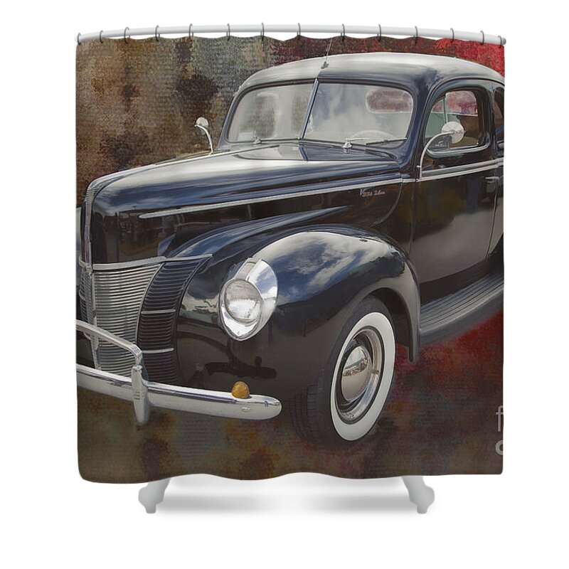 1940 Ford Shower Curtain featuring the painting 1940 Ford Deluxe photograph of Classic car painting in color 319 by M K Miller