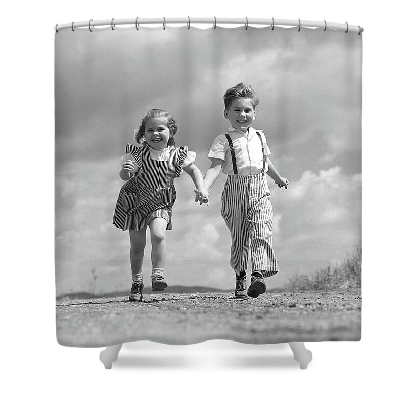 1940s Boy Girl Holding Hands Running Shower Curtain For Sale By Vintage Images 1940s Boy Girl Holding Hands Running Shower Curtain For Sale By Vintage Images