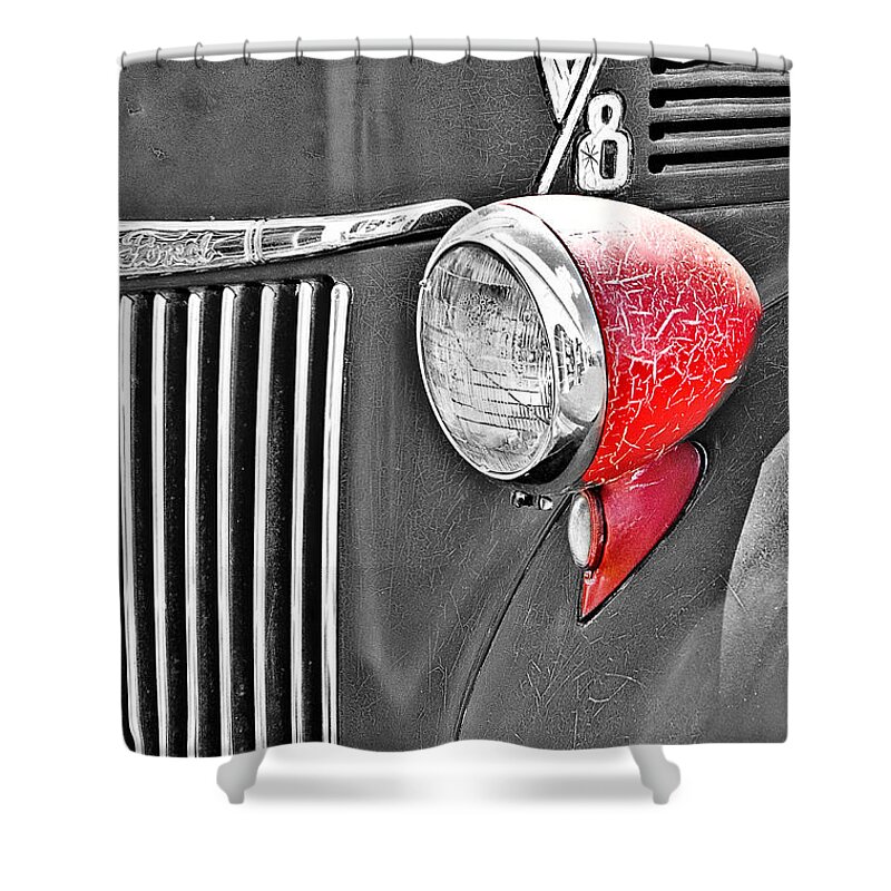 Aged Shower Curtain featuring the photograph 1944 Ford Pickup - Headlight - SC by Mary Carol Story