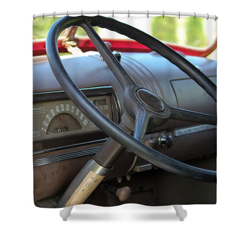 1946 Chevrolet Shower Curtain featuring the photograph 1946 Chevy Dash by E Faithe Lester