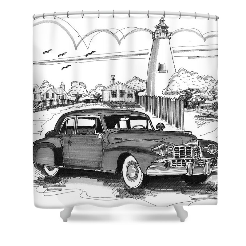 1948 Lincoln Continental Shower Curtain featuring the drawing 1948 Lincoln Continental by Richard Wambach