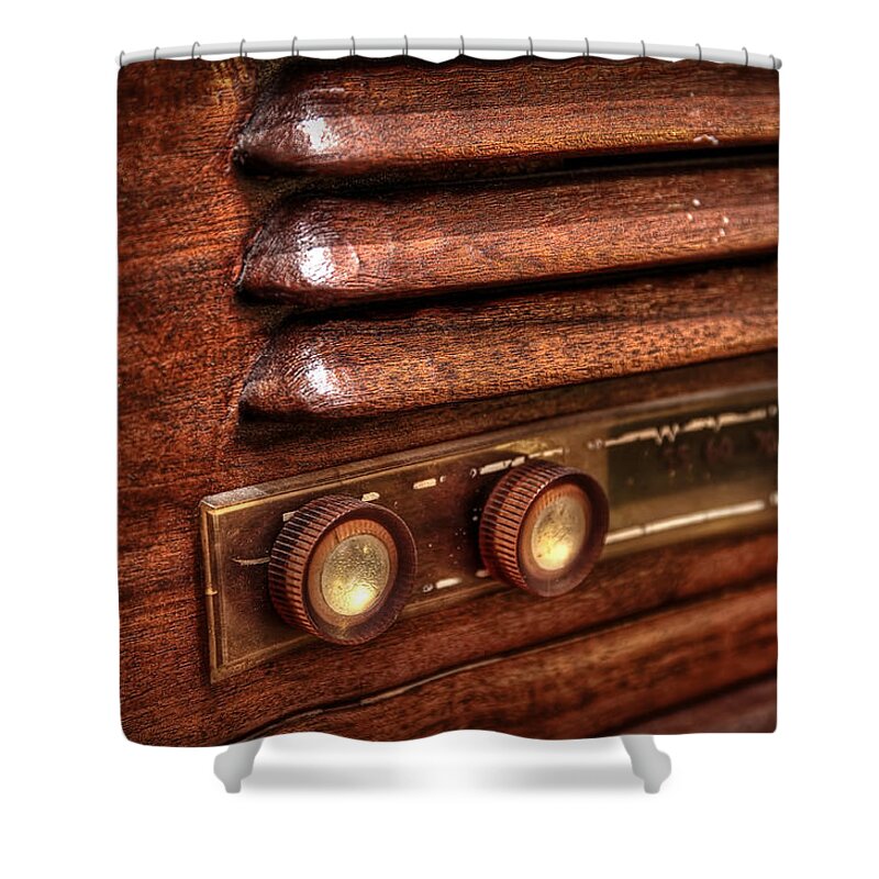 Vintage Shower Curtain featuring the photograph 1948 Mantola radio by Scott Norris