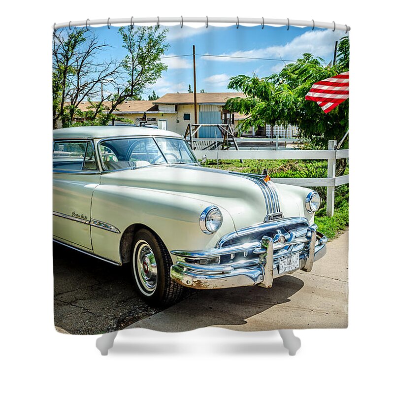 Bob And Nancy Kendrick Shower Curtain featuring the photograph 1951 Chieftain with Flag by Bob and Nancy Kendrick