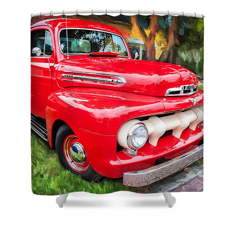 1951 Ford Truck Shower Curtain featuring the photograph 1951 Ford Pick Up Truck F100 Painted  by Rich Franco