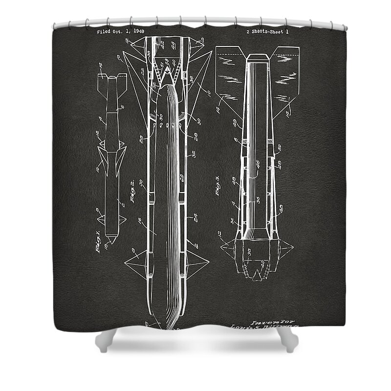 Aerial Missle Shower Curtain featuring the digital art 1953 Aerial Missile Patent Gray by Nikki Marie Smith