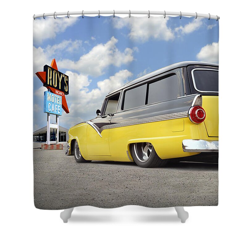 1955 Ford Shower Curtain featuring the photograph 1955 Ford Parkline Low by Mike McGlothlen