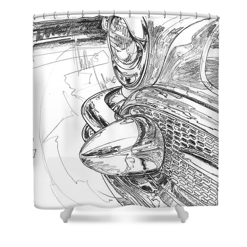 1956 Buick Roadmaster Shower Curtain featuring the drawing 1956 Buick Roadmaster Study by Garth Glazier