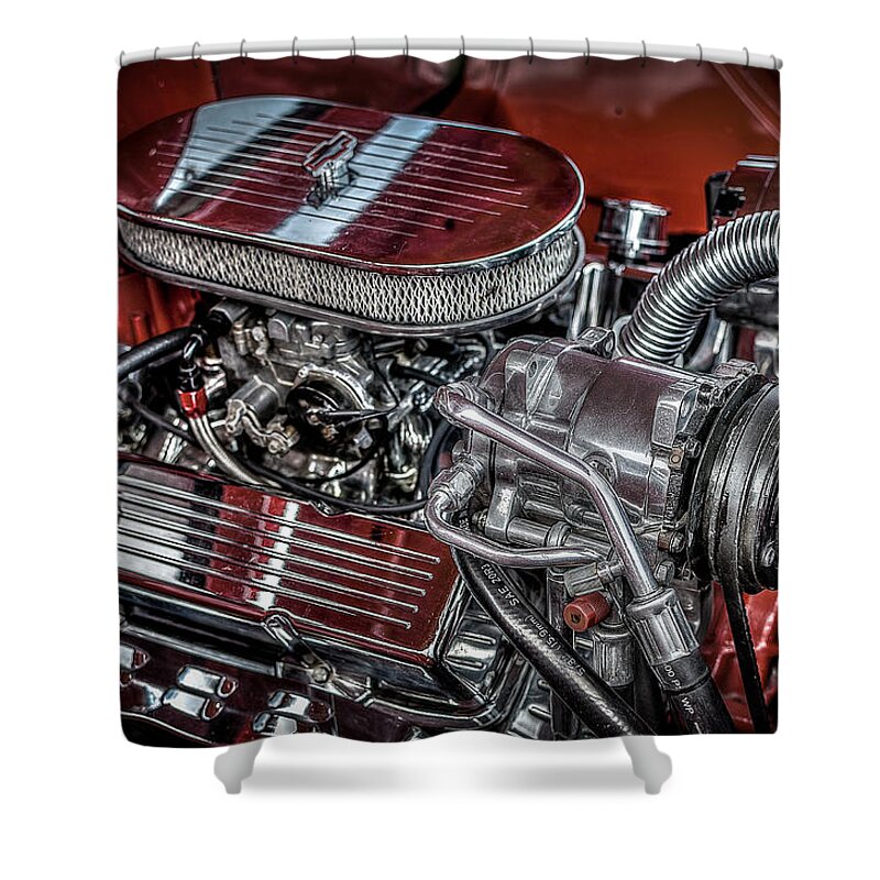 1956 Chevy Farm Truck Engine Shower Curtain featuring the photograph 1956 Chevrolet Farm Truck Engine by David Morefield
