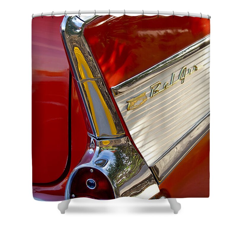 1957 Chevrolet Belair Shower Curtain featuring the photograph 1957 Chevrolet Belair Taillight by Jill Reger