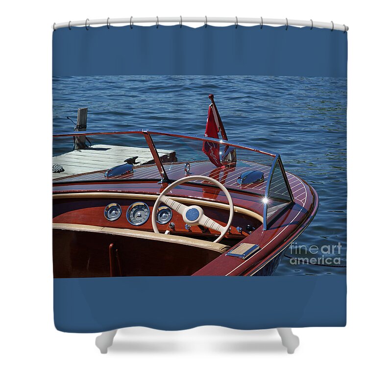 Boat Shower Curtain featuring the photograph 1957 Chris Craft Holiday by Neil Zimmerman