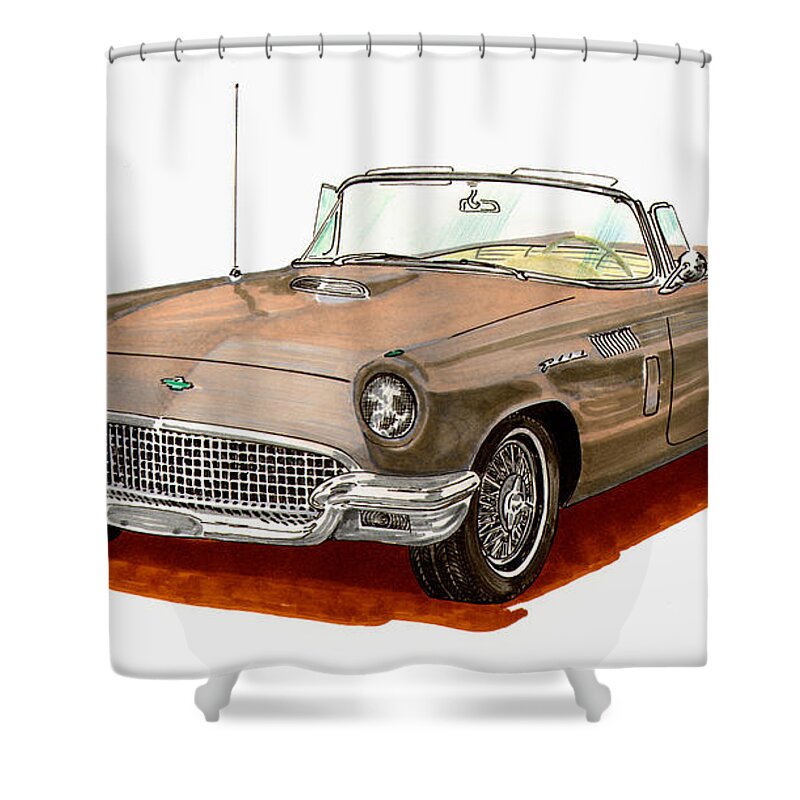 1957 Ford T-bird Shower Curtain featuring the painting 1957 Thunderbird by Jack Pumphrey