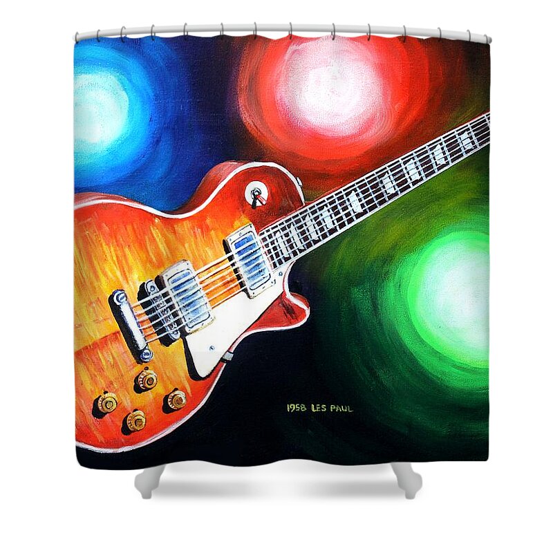 Guitar Shower Curtain featuring the painting 1958 Gibson Les Paul by Karl Wagner