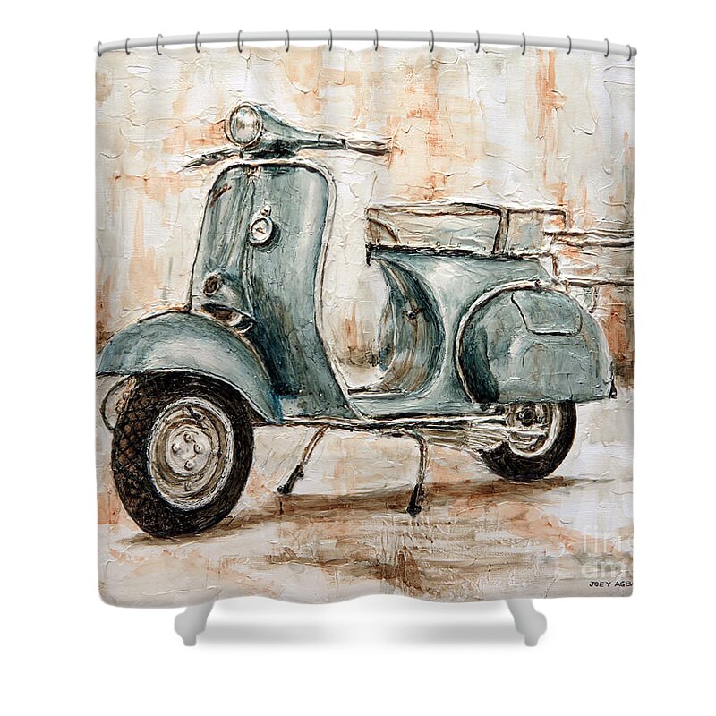 1959 Shower Curtain featuring the painting 1959 Douglas Vespa by Joey Agbayani