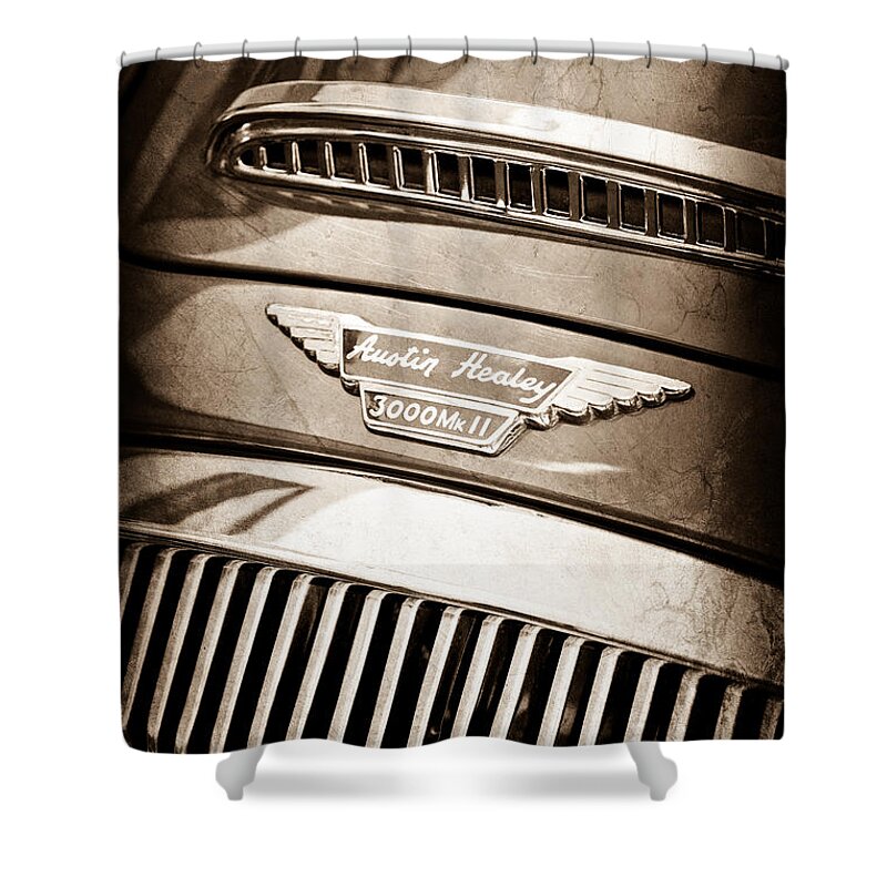 1962 Austin Healey 3000 Mkii Emblem Shower Curtain featuring the photograph 1962 Austin Healey 3000 MKII Emblem by Jill Reger