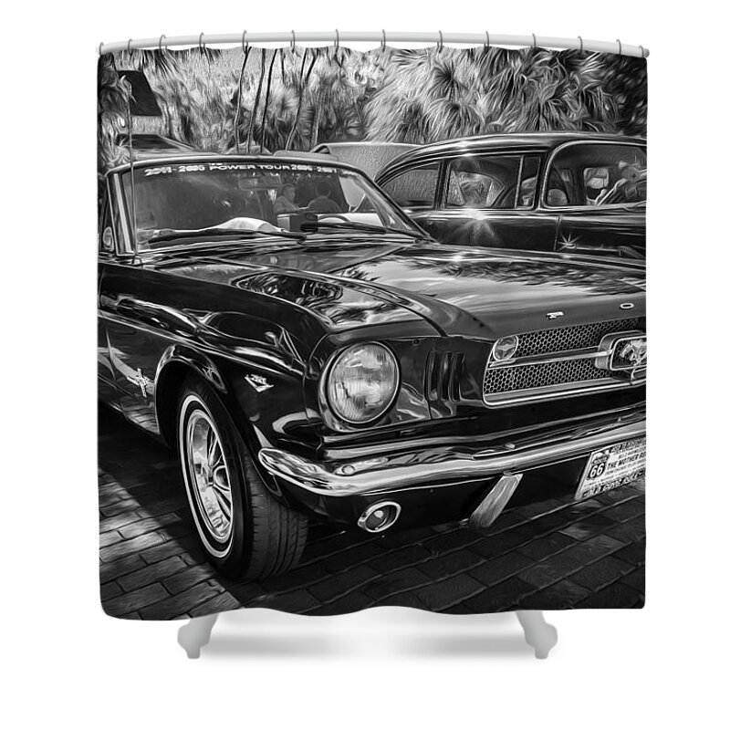 1966 Ford Mustang Shower Curtain featuring the photograph 1966 Ford Mustang Convertible Painted BW  by Rich Franco