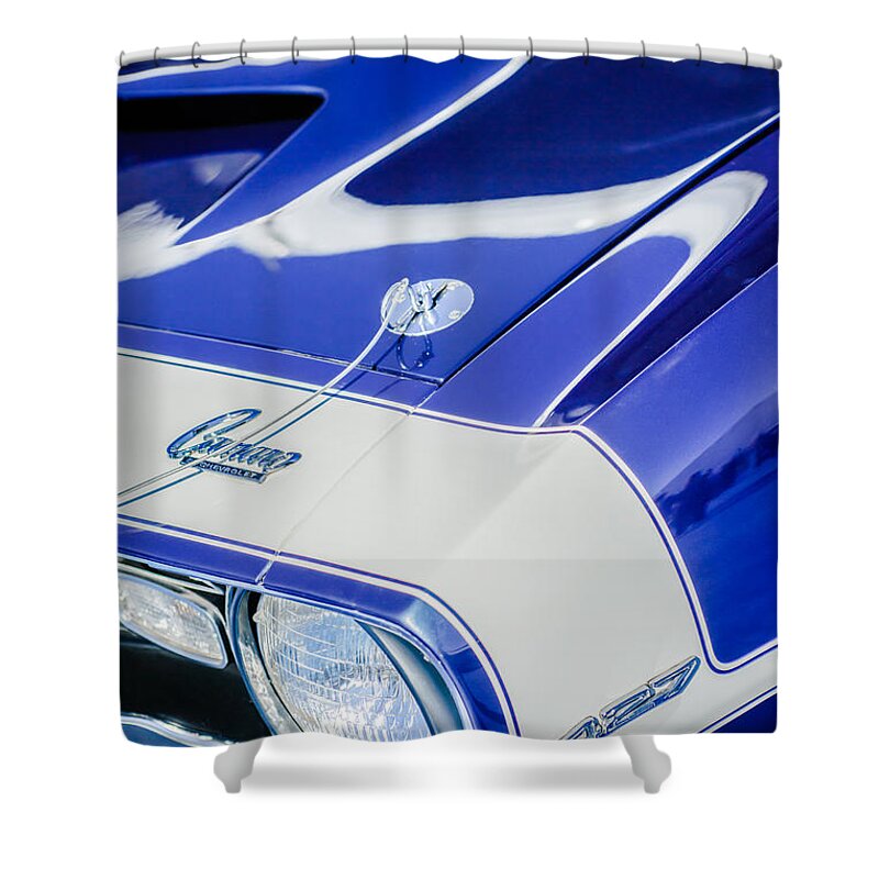 1968 Chevrolet Yenko Super Camaro Emblem Shower Curtain featuring the photograph 1968 Chevrolet Yenko Super Camaro Emblem -0653c by Jill Reger