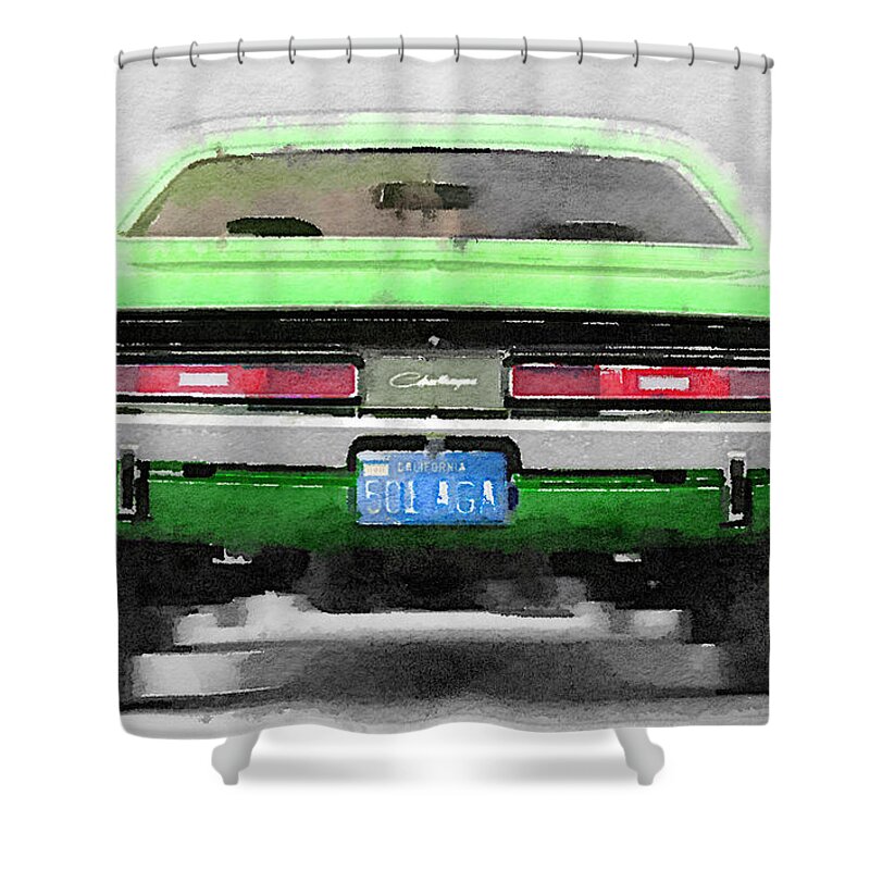 1968 Dodge Challenger Shower Curtain featuring the painting 1968 Dodge Challenger Rear Watercolor by Naxart Studio