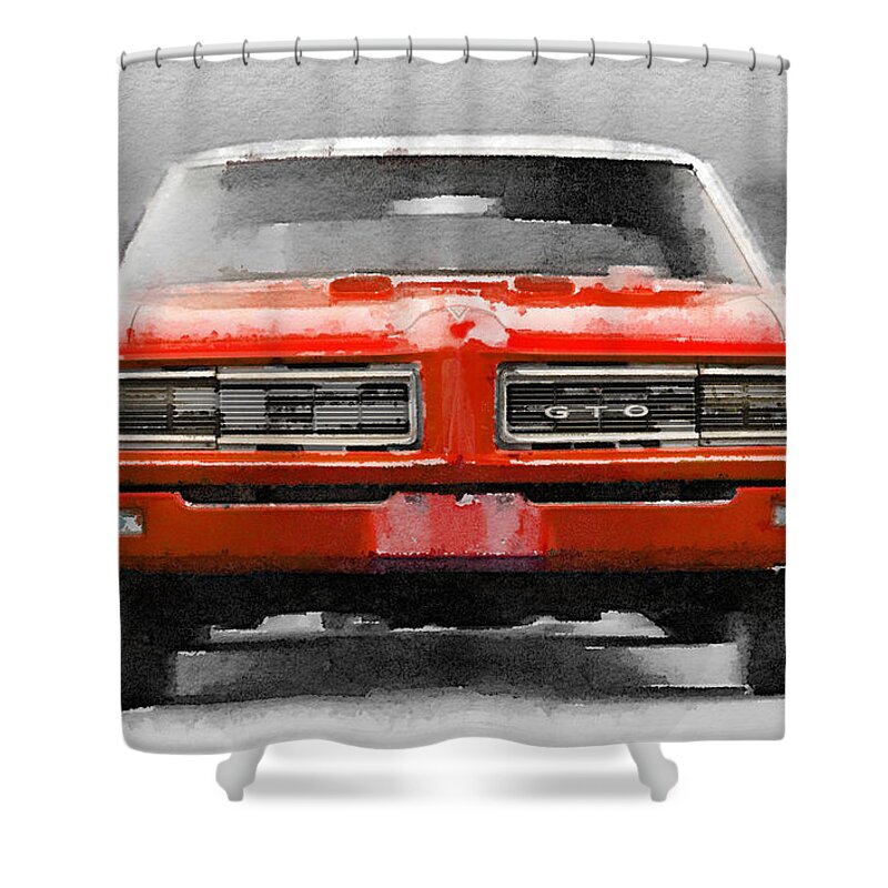 Pontiac Gto Shower Curtain featuring the painting 1968 Pontiac GTO Front Watercolor by Naxart Studio