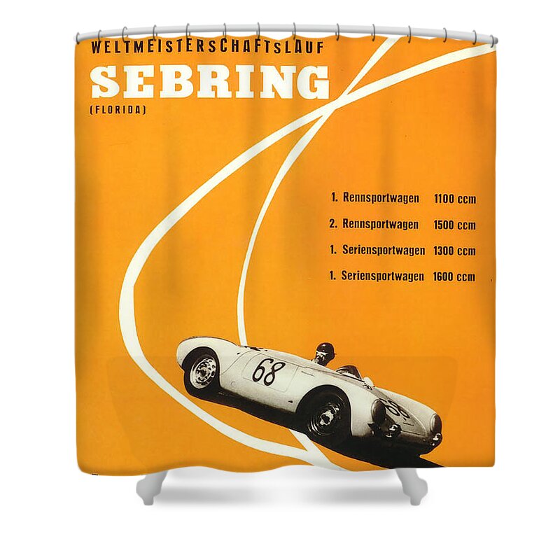 Sebring Shower Curtain featuring the digital art 1968 Porsche Sebring Florida Poster by Georgia Fowler