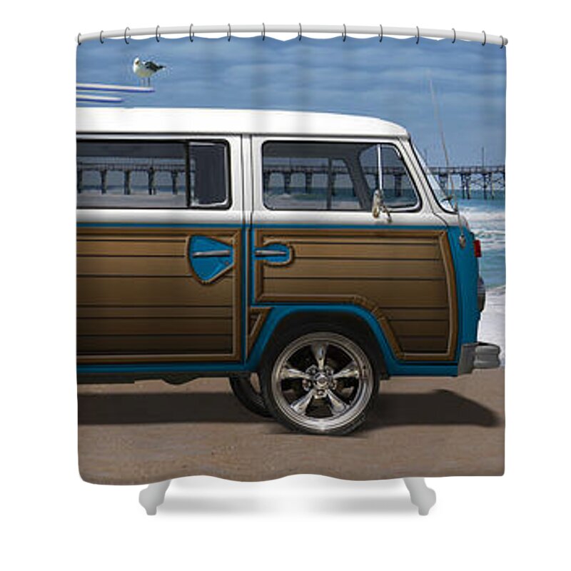 1970 Vw Bus Shower Curtain featuring the photograph 1970 VW Bus Woody by Mike McGlothlen